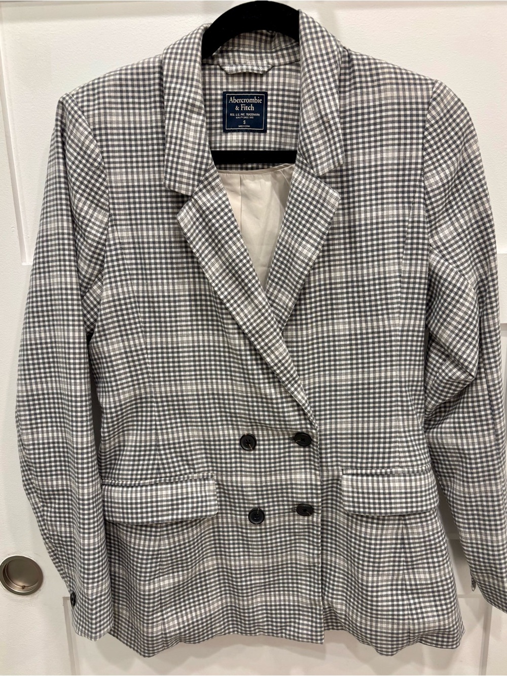 Abercrombie & Fitch Gray Plaid Double-Breasted Women's Blazer
